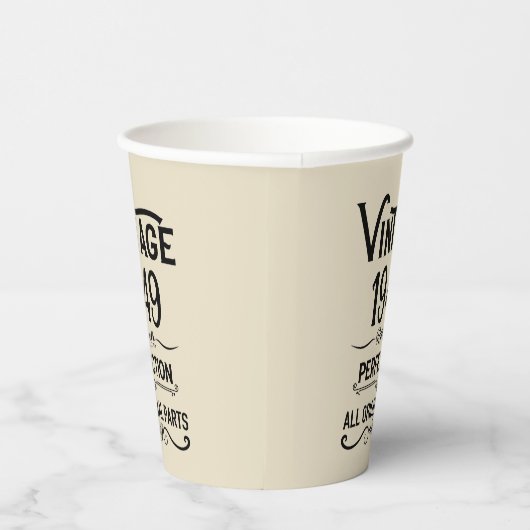 パーソナライズされたヴィンテージ75歳の誕生日ギフトブラック 紙コップ (右)