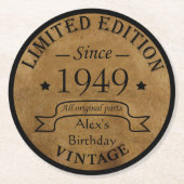 パーソナライズされたヴィンテージ75歳の誕生日プレゼント ラウンドペーパーコースター (正面)