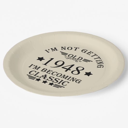 パーソナライズされたヴィンテージ75歳の誕生日 ペーパープレート (アングル)