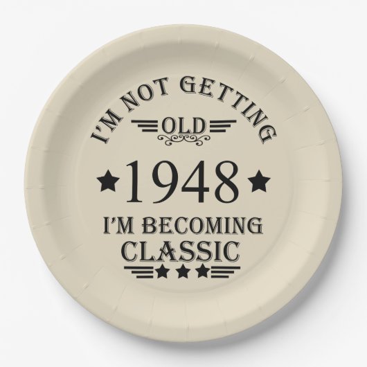 パーソナライズされたヴィンテージ75歳の誕生日 ペーパープレート (正面)