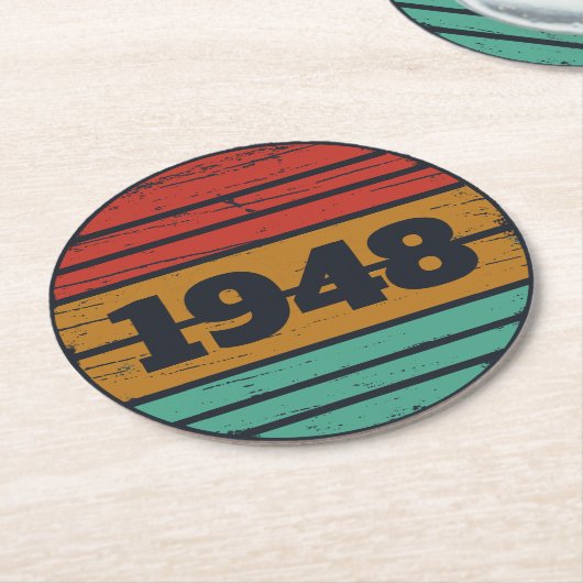 パーソナライズされたヴィンテージ75歳の誕生日 ラウンドペーパーコースター (アングル)