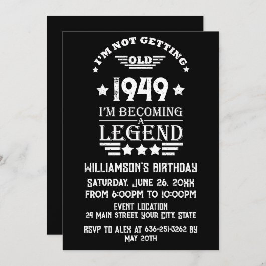 パーソナライズされたヴィンテージ75歳の誕生日 招待状 (正面/裏面)