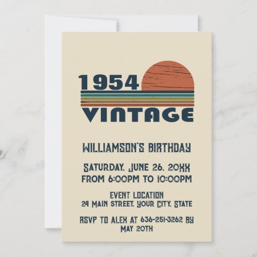 パーソナライズされたヴィンテージ75歳の誕生日 招待状 (正面)