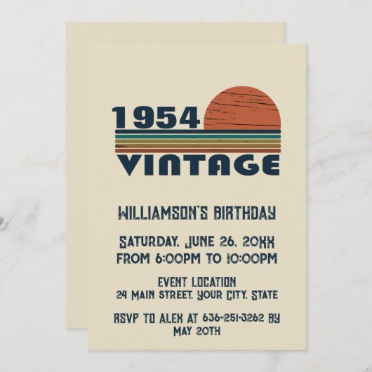 パーソナライズされたヴィンテージ75歳の誕生日 招待状 (正面/裏面)