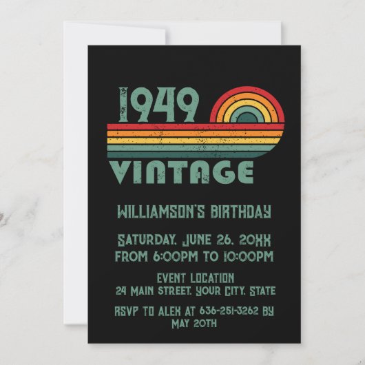 パーソナライズされたヴィンテージ75歳の誕生日 招待状 (正面)