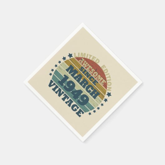 パーソナライズされたヴィンテージ75th誕生日パーティー スタンダードカクテルナプキン (角)