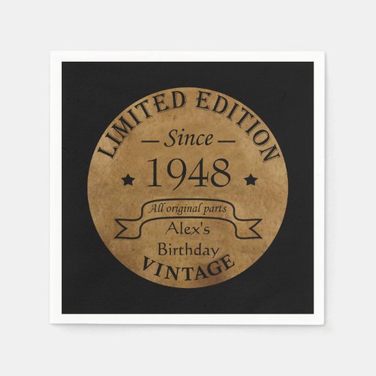 パーソナライズされたヴィンテージ75th誕生日パーティー スタンダードカクテルナプキン (正面)