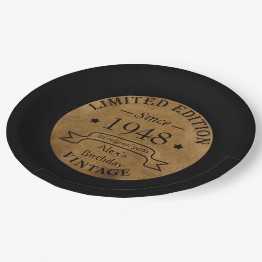 パーソナライズされたヴィンテージ75th誕生日パーティー ペーパープレート (アングル)