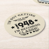 パーソナライズされたヴィンテージ75th誕生日パーティー ラウンドペーパーコースター (アングル)