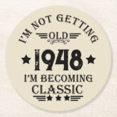 パーソナライズされたヴィンテージ75th誕生日パーティー ラウンドペーパーコースター (正面)