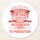 パーソナライズされたヴィンテージ75th誕生日パーティー ラウンドペーパーコースター (正面)