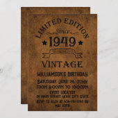 パーソナライズされたヴィンテージ75th誕生日パーティー 招待状 (正面/裏面)