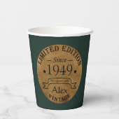 パーソナライズされたヴィンテージ75th誕生日パーティー 紙コップ (裏面)