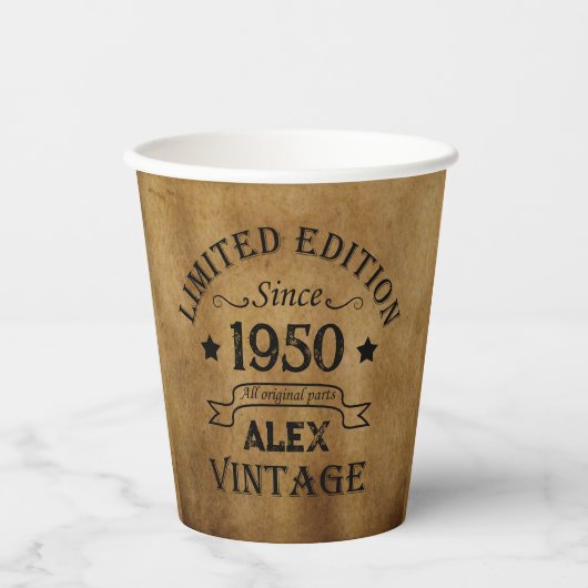 パーソナライズされたヴィンテージ75th誕生日パーティー 紙コップ (正面)