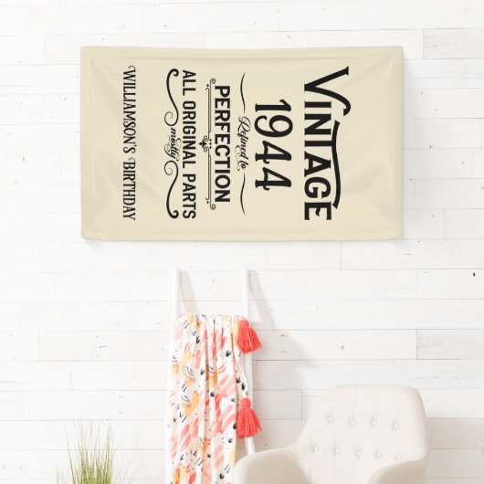 パーソナライズされたヴィンテージ80歳の誕生日ギフトブラック 横断幕 (インサイチュ)