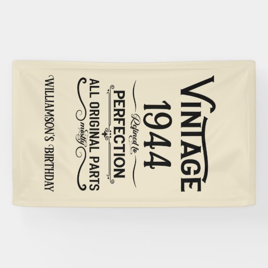 パーソナライズされたヴィンテージ80歳の誕生日ギフトブラック 横断幕 (横)