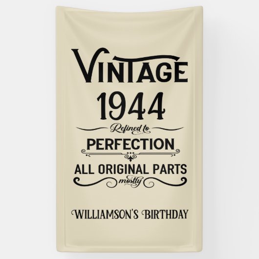 パーソナライズされたヴィンテージ80歳の誕生日ギフトブラック 横断幕 (縦)