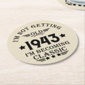 パーソナライズされたヴィンテージ90歳の誕生日パーティー ラウンドペーパーコースター (アングル)