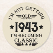 パーソナライズされたヴィンテージ90歳の誕生日パーティー ラウンドペーパーコースター (正面)