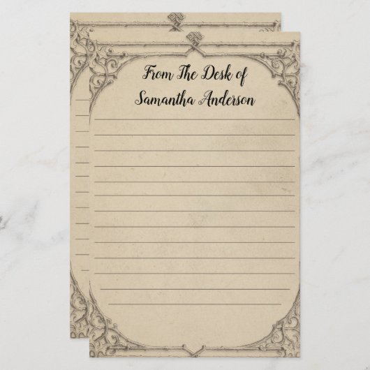 パーソナライズされたヴィンテージ アンティーク 風化した ライン入り 便箋 (正面/裏面)