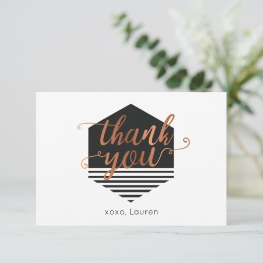 パーソナライズされたヴィンテージ ブラック＆ゴールド フラット サンクス サンキューカード (スタンド正面)