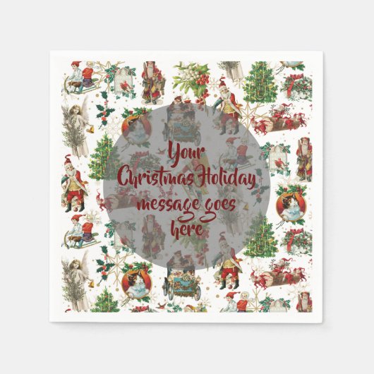 パーソナライズされたヴィンテージ レトロなクリスマス フェスティブ スタンダードカクテルナプキン (正面)