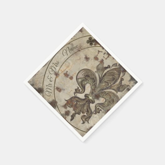 パーソナライズされたヴィンテージ(紋章の)フラ・ダ・リ スタンダードカクテルナプキン (角)