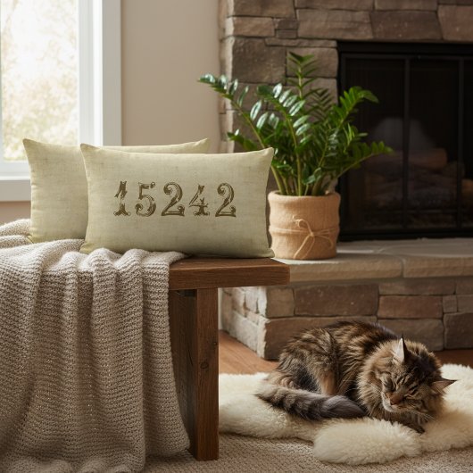 パーソナライズされたヴィンテージ 郵便番号 デコレーション ランバークッション