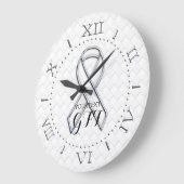 パーソナライズされた上のホワイトリボン認識度 ラージ壁時計 (傾斜)