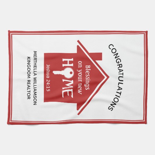 パーソナライズされた不動産仲介業者からクライアントへの新しいホーム キッチンタオル (横)