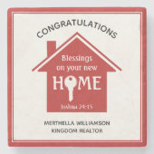 パーソナライズされた不動産仲介業者からクライアントへの新しいホーム ストーンコースター (正面)