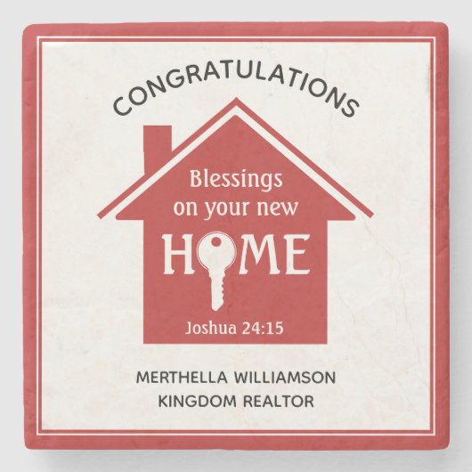 パーソナライズされた不動産仲介業者からクライアントへの新しいホーム ストーンコースター (正面)