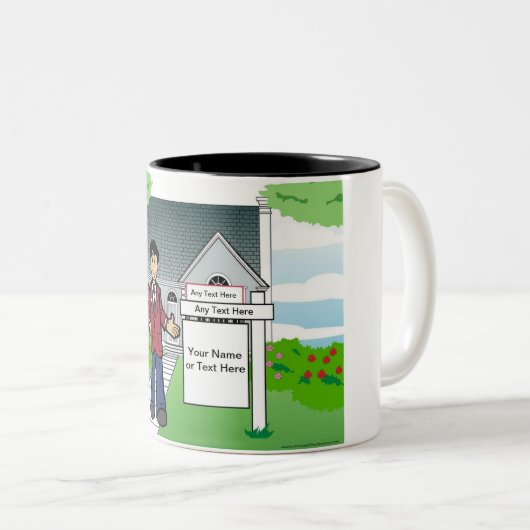 パーソナライズされた不動産仲介業者 – 男性の漫画 ツートーンマグカップ (正面右)