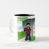 パーソナライズされた不動産仲介業者 – 男性の漫画 ツートーンマグカップ (正面左)