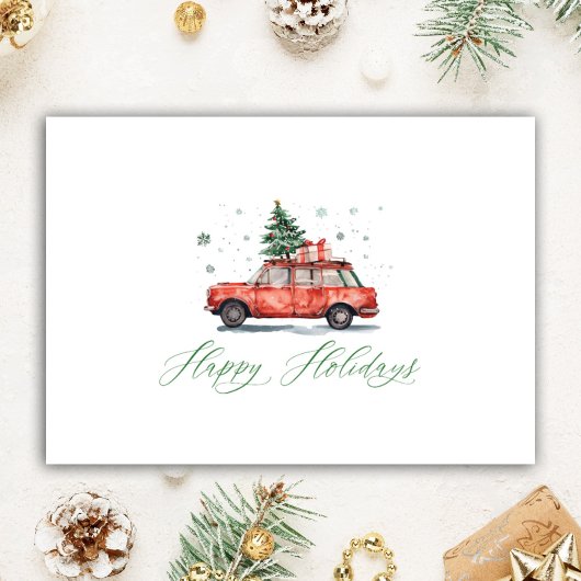 パーソナライズされた不動産屋さんの水彩画の車と木 シーズンカード