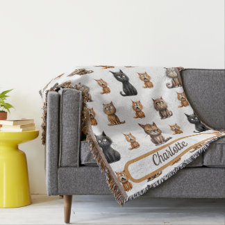 パーソナライズされた不機嫌おもしろい猫 スローブランケット