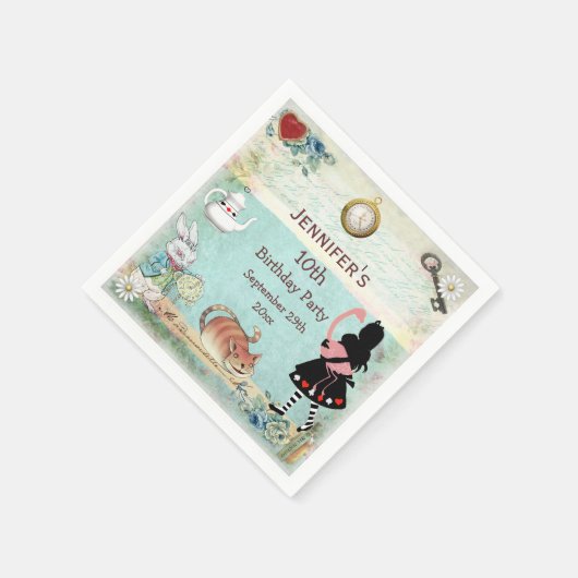 パーソナライズされた不機嫌ハッター誕生日パーティー スタンダードカクテルナプキン (角)