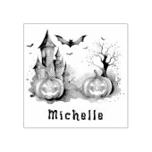 パーソナライズされた不気味モダンパンプキ幽霊のよく出るンハウス ラバースタンプ (インプリント)