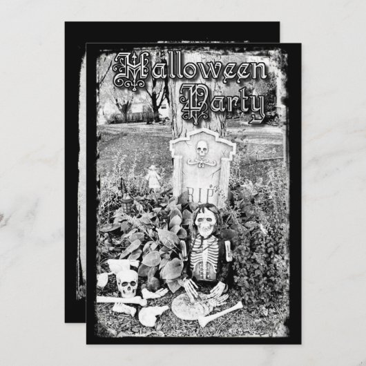 パーソナライズされた不気味墓ハローウィンパーティ 招待状 (正面/裏面)