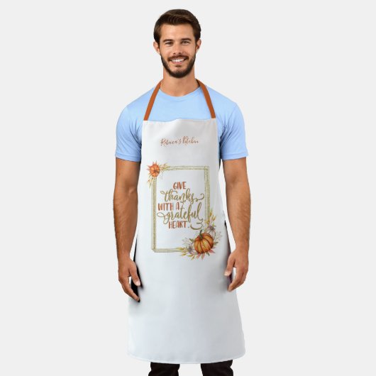 パーソナライズされた与え感謝してい製パンプキンフレームエプロン エプロン (着用した状態)