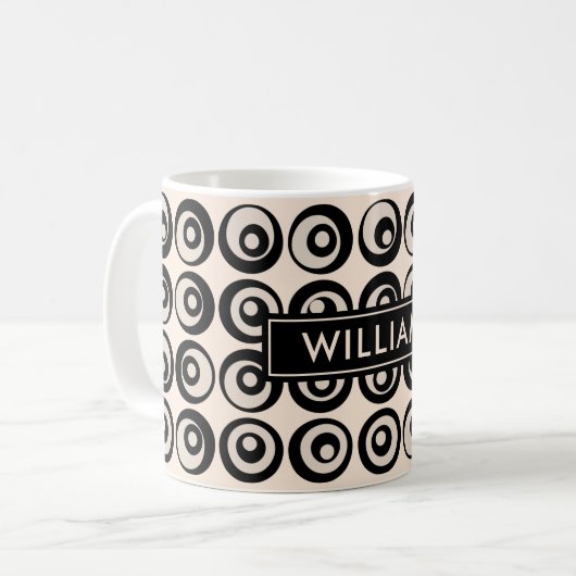 パーソナライズされた世紀中頃の黒とクリームの円 コーヒーマグカップ (正面左)