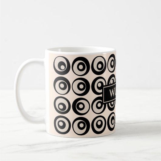 パーソナライズされた世紀中頃の黒とクリームの円 コーヒーマグカップ (左)