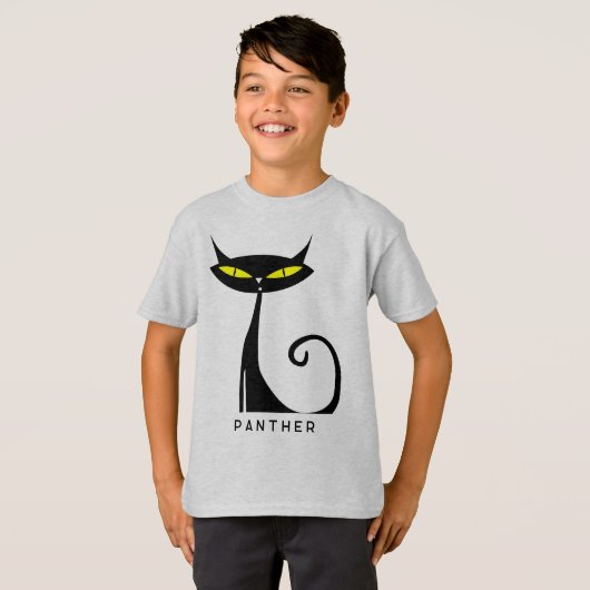 パーソナライズされた世紀半モダンばの黒猫 Tシャツ (正面フル)