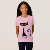 パーソナライズされた世紀半モダンばの黒猫 Tシャツ (正面フル)