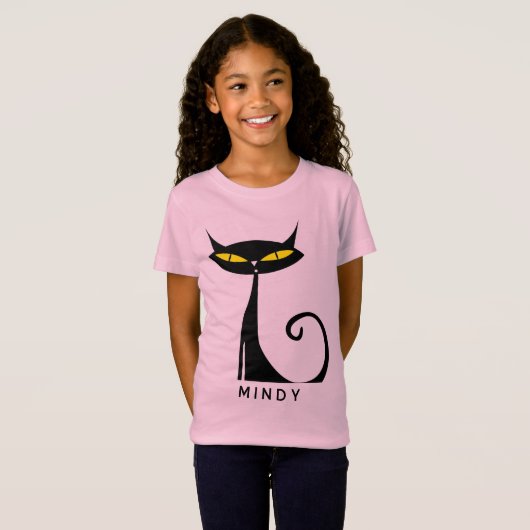 パーソナライズされた世紀半モダンばの黒猫 Tシャツ (正面フル)