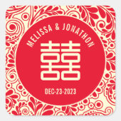 パーソナライズされた中国の結婚二重の幸せ スクエアシール (正面)