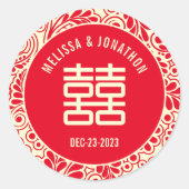 パーソナライズされた中国の結婚二重の幸せ ラウンドシール (正面)