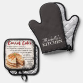 パーソナライズされた人参ケーキベーキングレシピ 鍋つかみ&鍋敷きセット (正面/裏面)