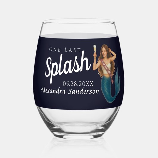 パーソナライズされた人魚のハッピーアワーのためのワインボトル ステムなしワイングラス (正面)