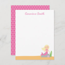 パーソナライズされた人魚の文房具 | ブロンドピンク 招待状